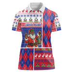 Haiti Christmas Women Polo Shirt Santa With Fanal Haitian Patchwork Style - African Pride