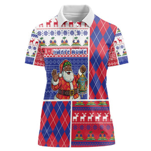 Haiti Christmas Women Polo Shirt Santa With Fanal Haitian Patchwork Style - African Pride