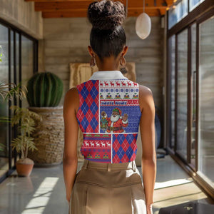 Haiti Christmas Women Sleeveless Polo Shirt Santa With Fanal Haitian Patchwork Style - African Pride