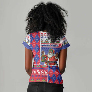 Haiti Christmas Women V-Neck T-Shirt Santa With Fanal Haitian Patchwork Style - African Pride