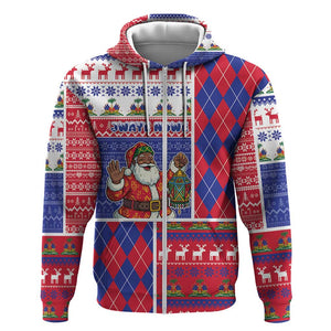 Haiti Christmas Zip Hoodie Santa With Fanal Haitian Patchwork Style - African Pride