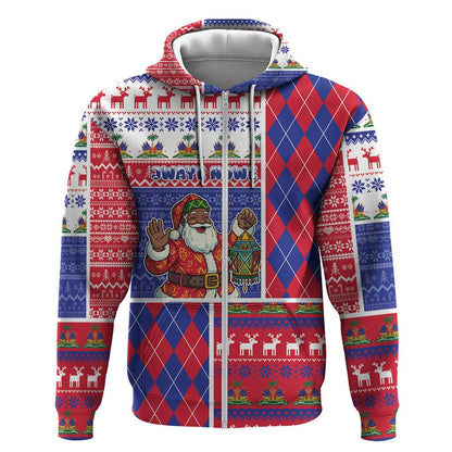 Haiti Christmas Zip Hoodie Santa With Fanal Haitian Patchwork Style - African Pride