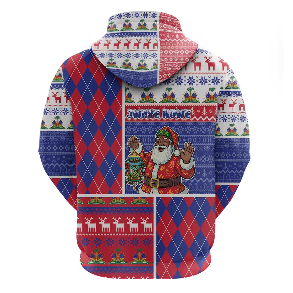 Haiti Christmas Zip Hoodie Santa With Fanal Haitian Patchwork Style - African Pride