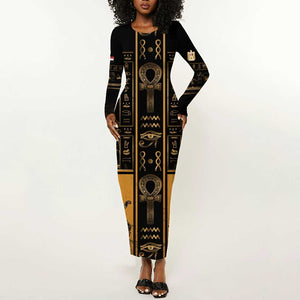 Personalized Egypt Long Sleeve Bodycon Dress Ancient Ankh Luxury - African Pride