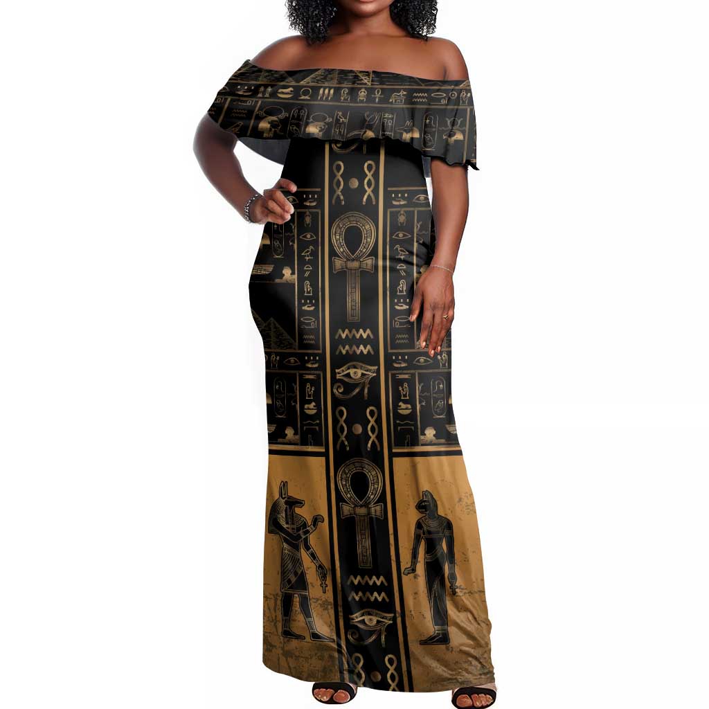 Personalized Egypt Off Shoulder Maxi Dress Ancient Ankh Luxury - African Pride