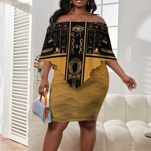 Personalized Egypt Off Shoulder Short Dress Ancient Ankh Luxury - African Pride