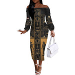 Personalized Egypt Off The Shoulder Long Sleeve Dress Ancient Ankh Luxury - African Pride
