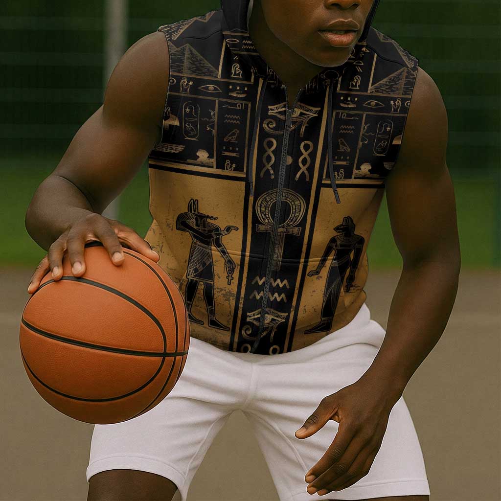 Personalized Egypt Sleeveless Zip Hoodie Ancient Ankh Luxury - African Pride