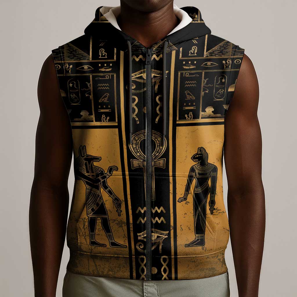 Personalized Egypt Sleeveless Zip Hoodie Ancient Ankh Luxury - African Pride