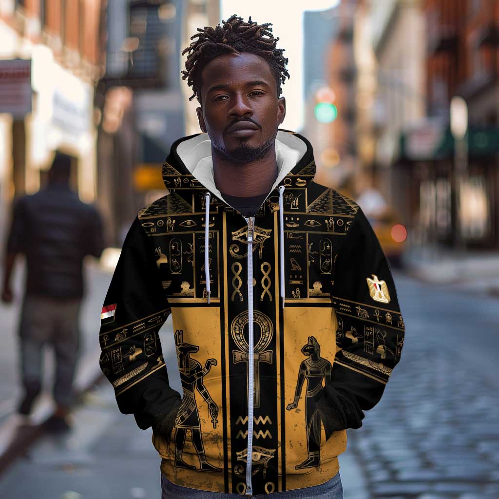 Personalized Egypt Zip Hoodie Ancient Ankh Luxury - African Pride