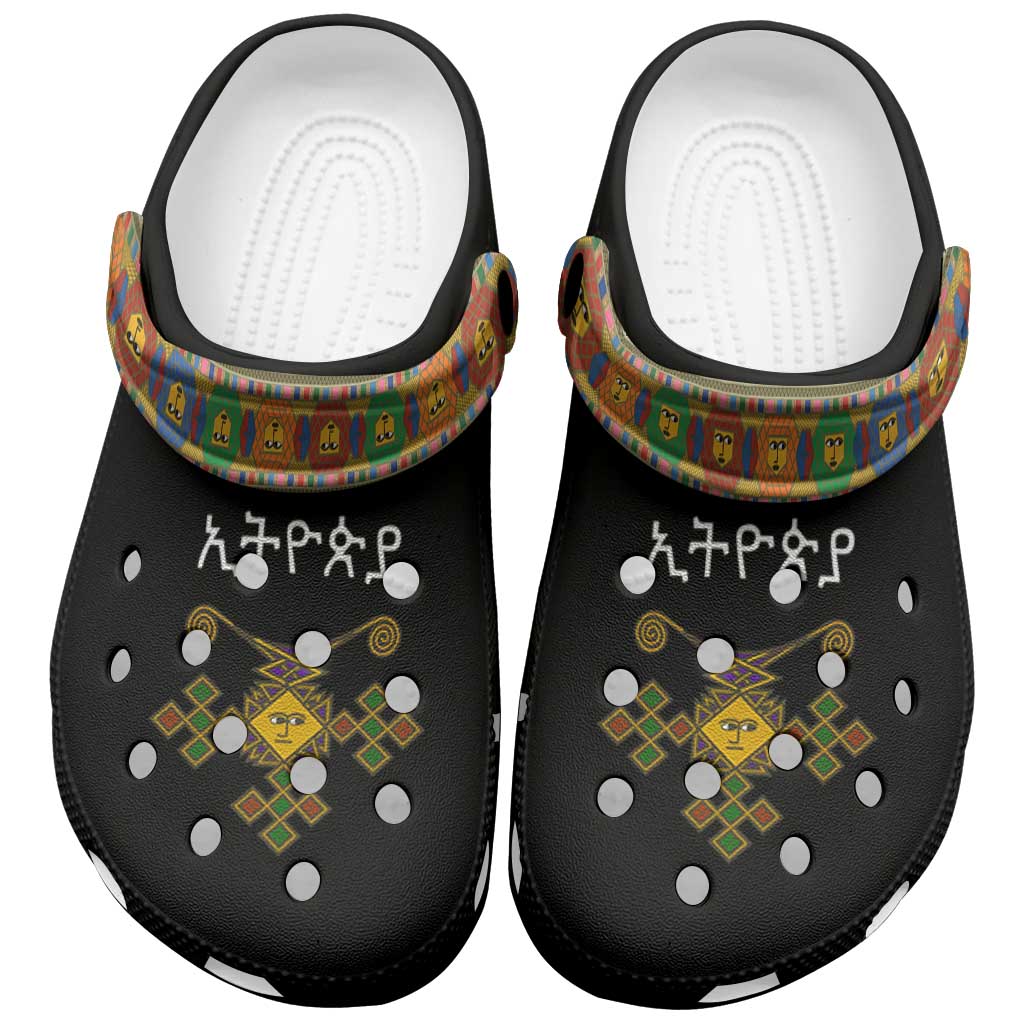 Ethiopia Saba Kemis Habesha Style Clogs Shoes Black Color - African Pride