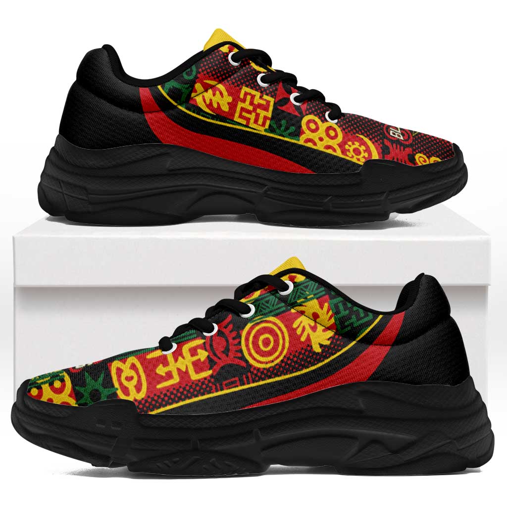 Ghana 2026 Football Chunky Sneakers Go Black Stars Adinkra Curve Stylized - African Pride