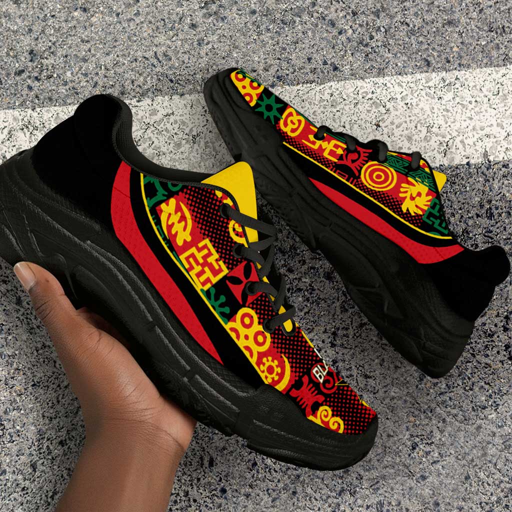 Ghana 2026 Football Chunky Sneakers Go Black Stars Adinkra Curve Stylized - African Pride