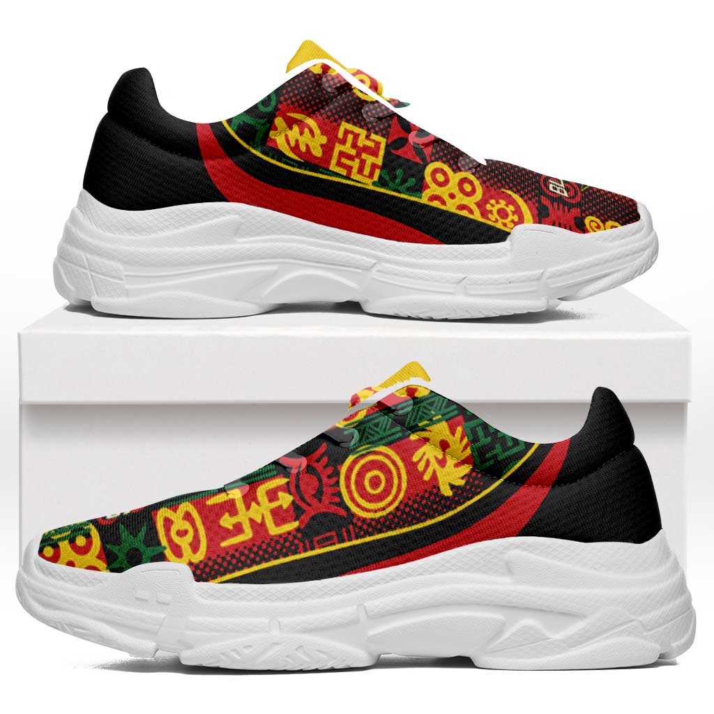 Ghana 2026 Football Chunky Sneakers Go Black Stars Adinkra Curve Stylized - African Pride