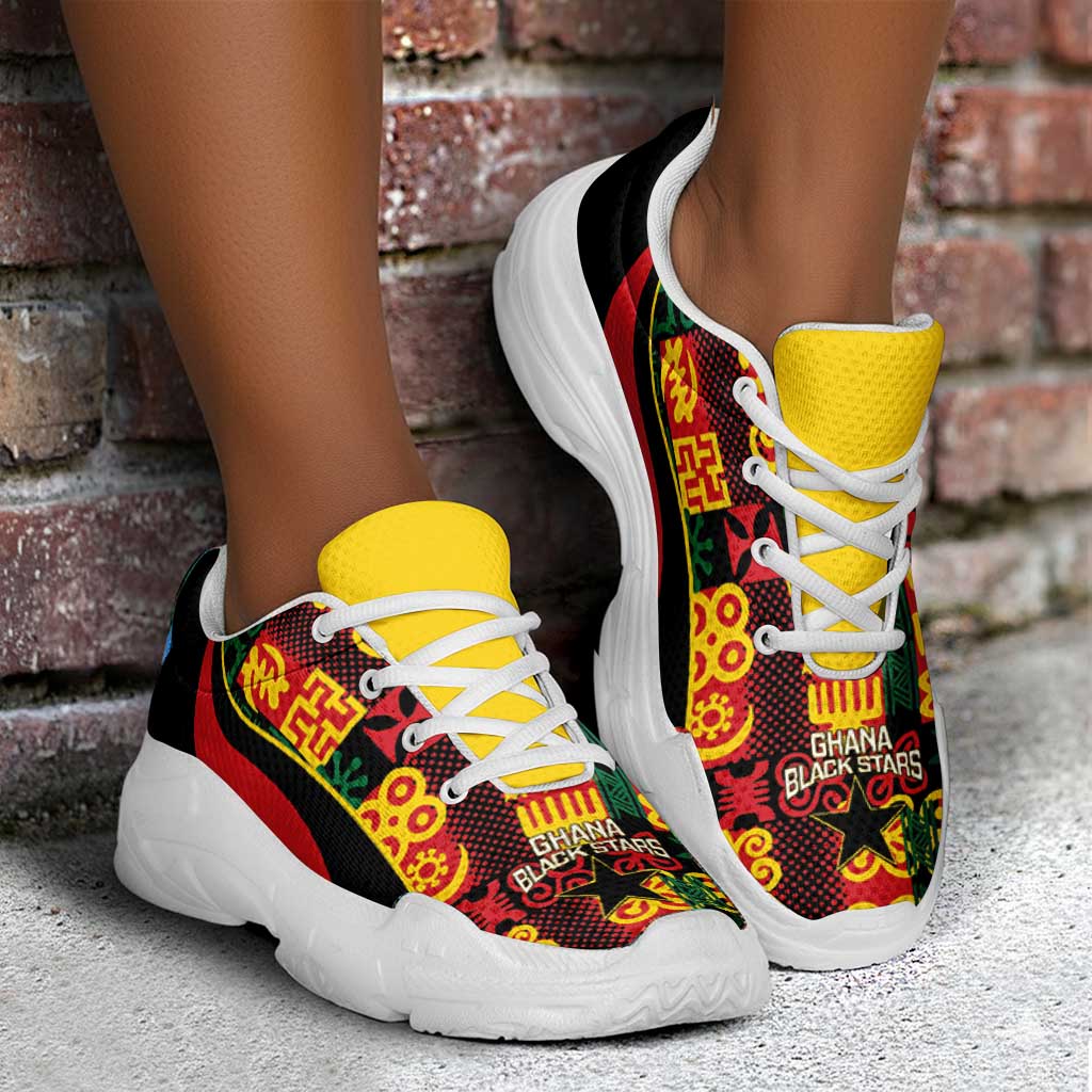 Ghana 2026 Football Chunky Sneakers Go Black Stars Adinkra Curve Stylized - African Pride