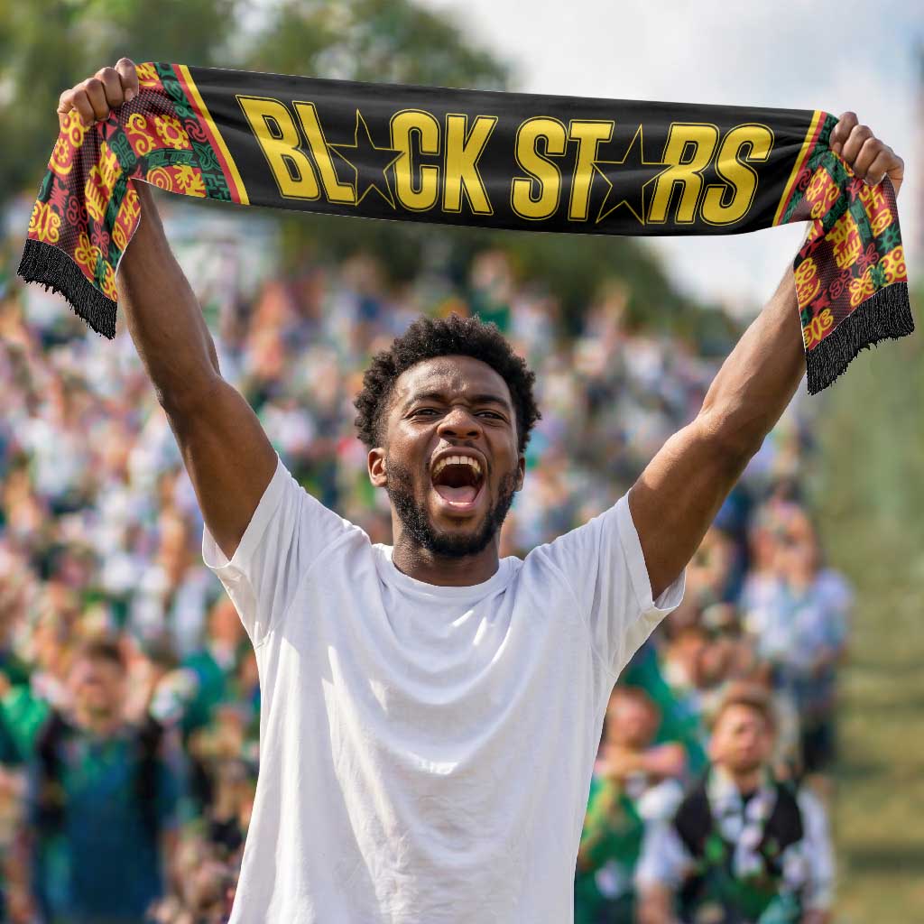 Ghana 2026 Football Soccer Scarf Go Black Stars Adinkra Pattern
