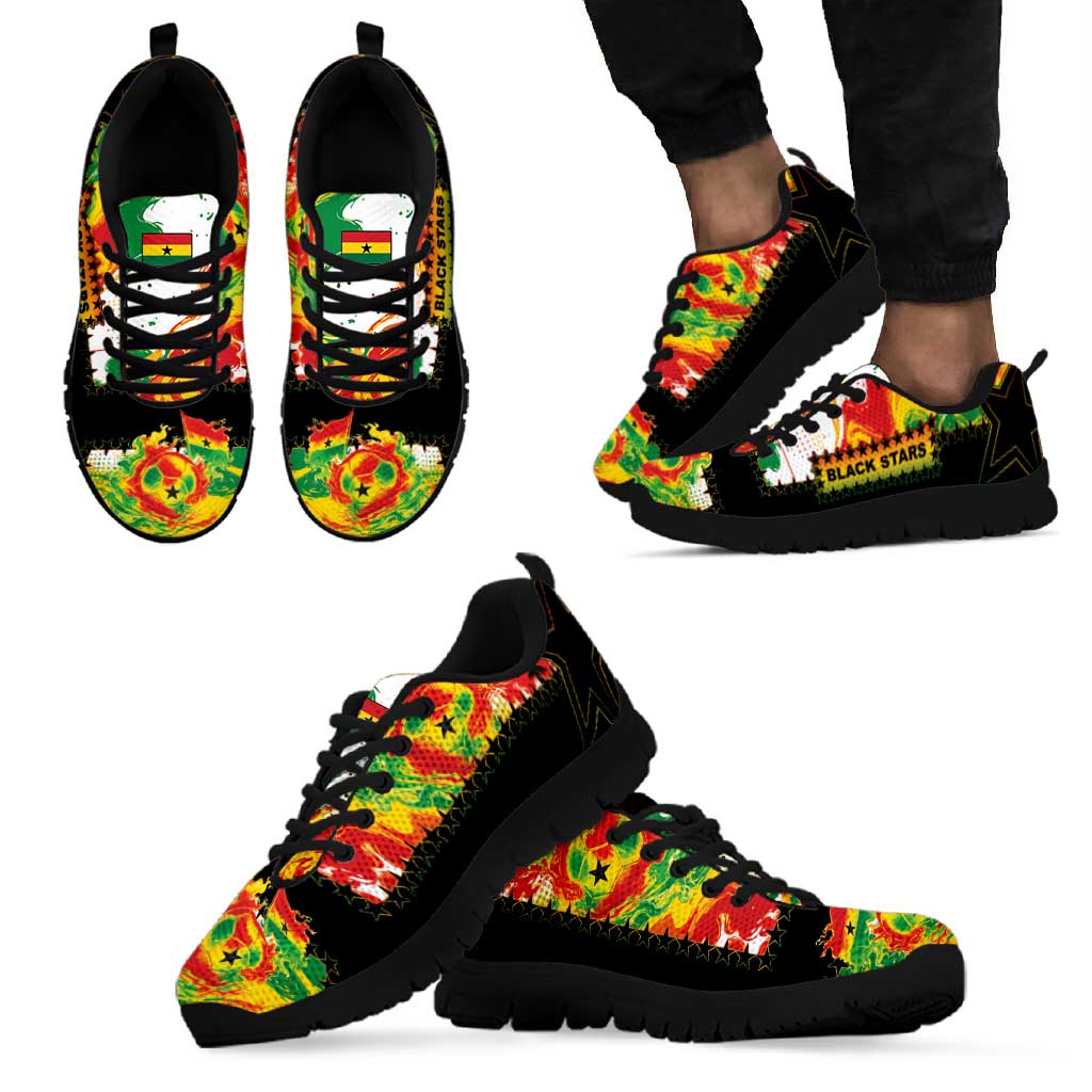 Ghana Football Sneakers African Pride Flag Colors Flame