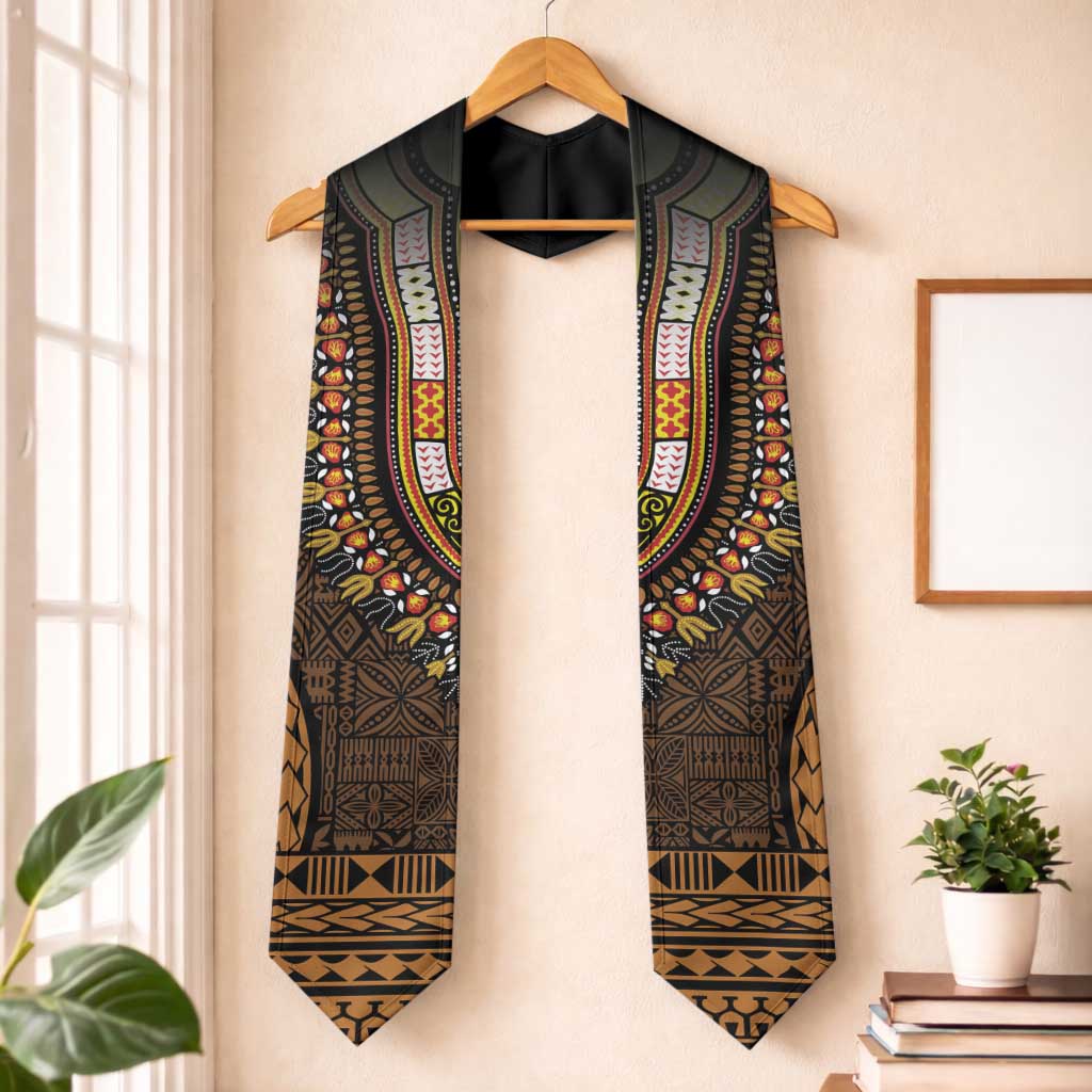 Gold Dashiki and Tapa Pattern Graduation Stole Africa-Polynesia Together Culture
