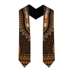 Gold Dashiki and Tapa Pattern Graduation Stole Africa-Polynesia Together Culture