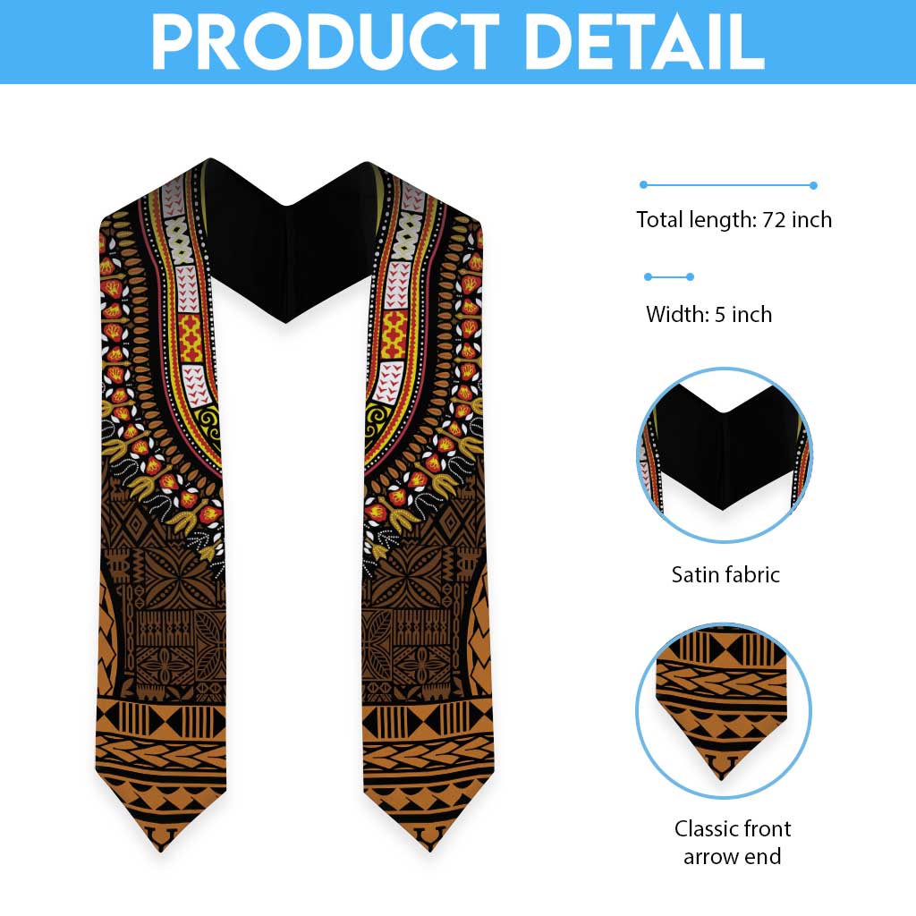 Gold Dashiki and Tapa Pattern Graduation Stole Africa-Polynesia Together Culture