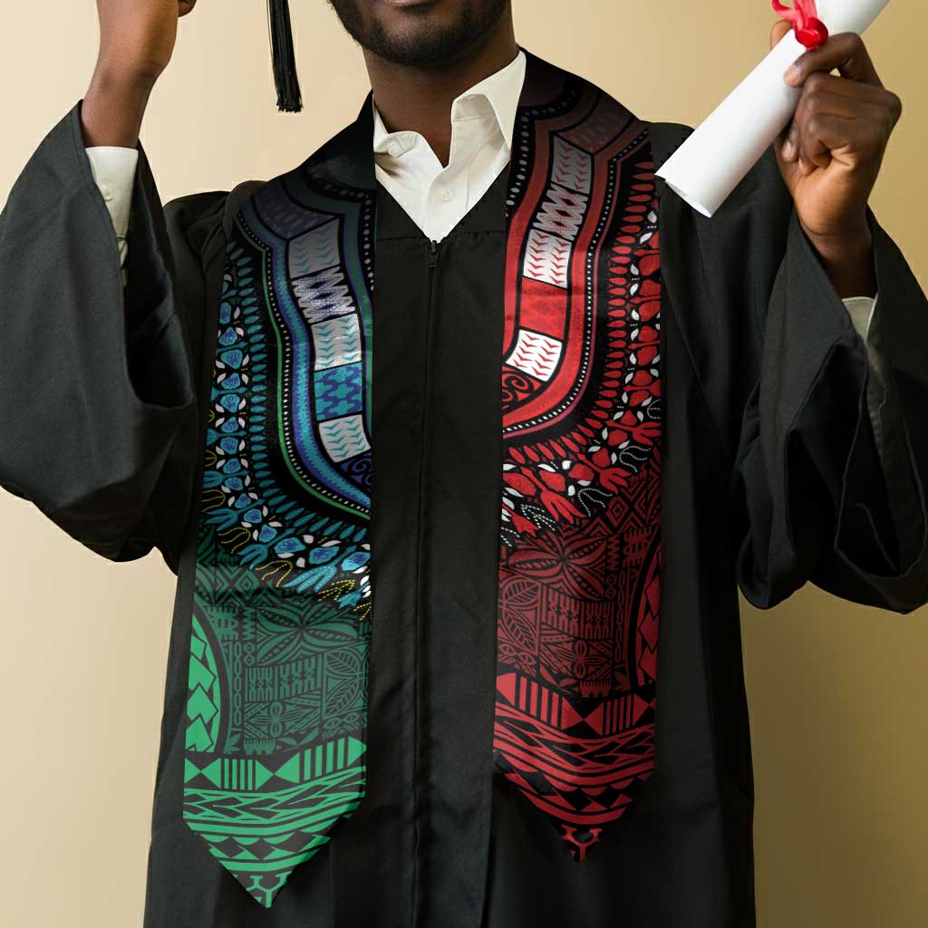 Green-red Dashiki and Tapa Pattern Graduation Stole Africa-Polynesia Together Culture