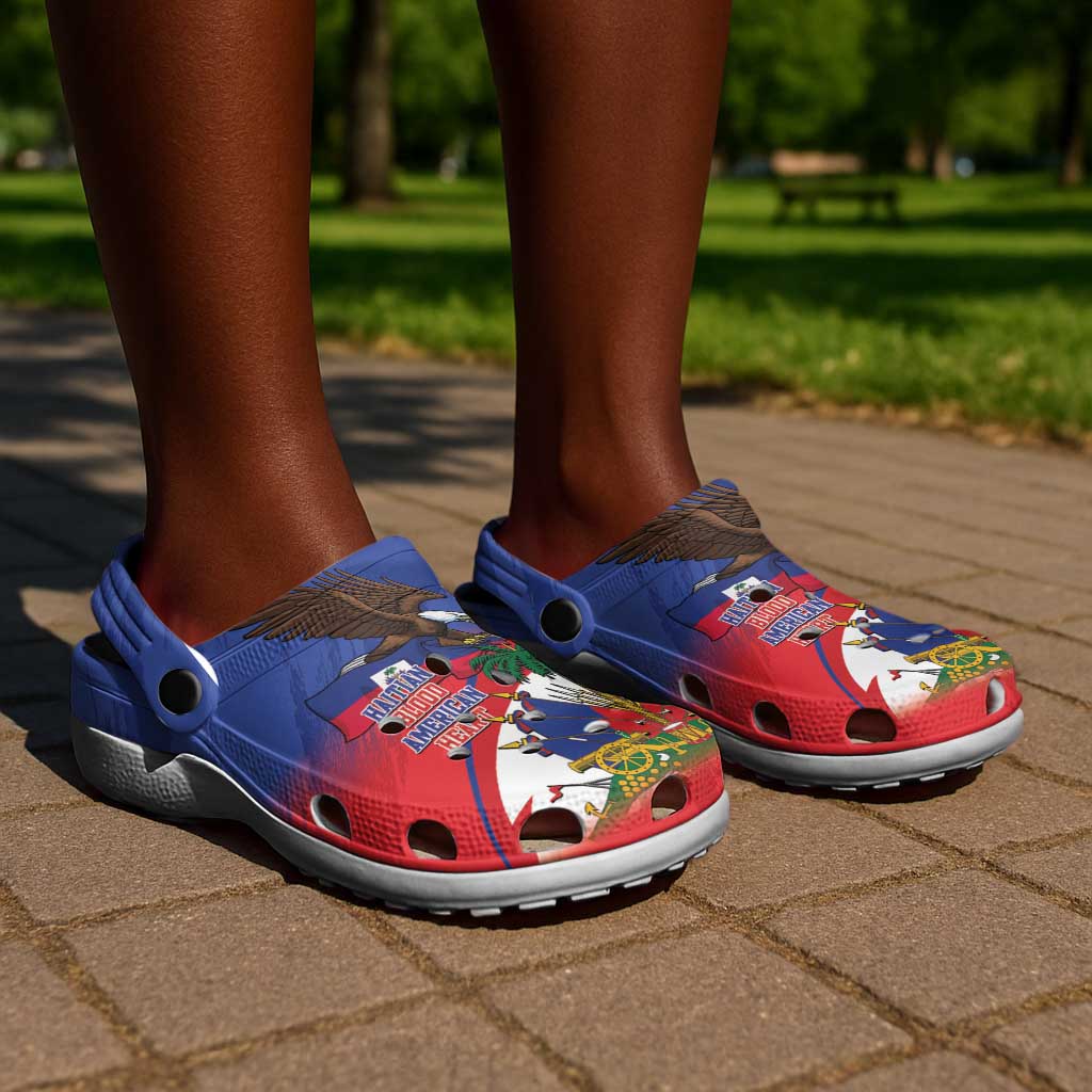 Haiti Flag Day Clogs Shoes Haitian Blood American Heart Eagle With Flag