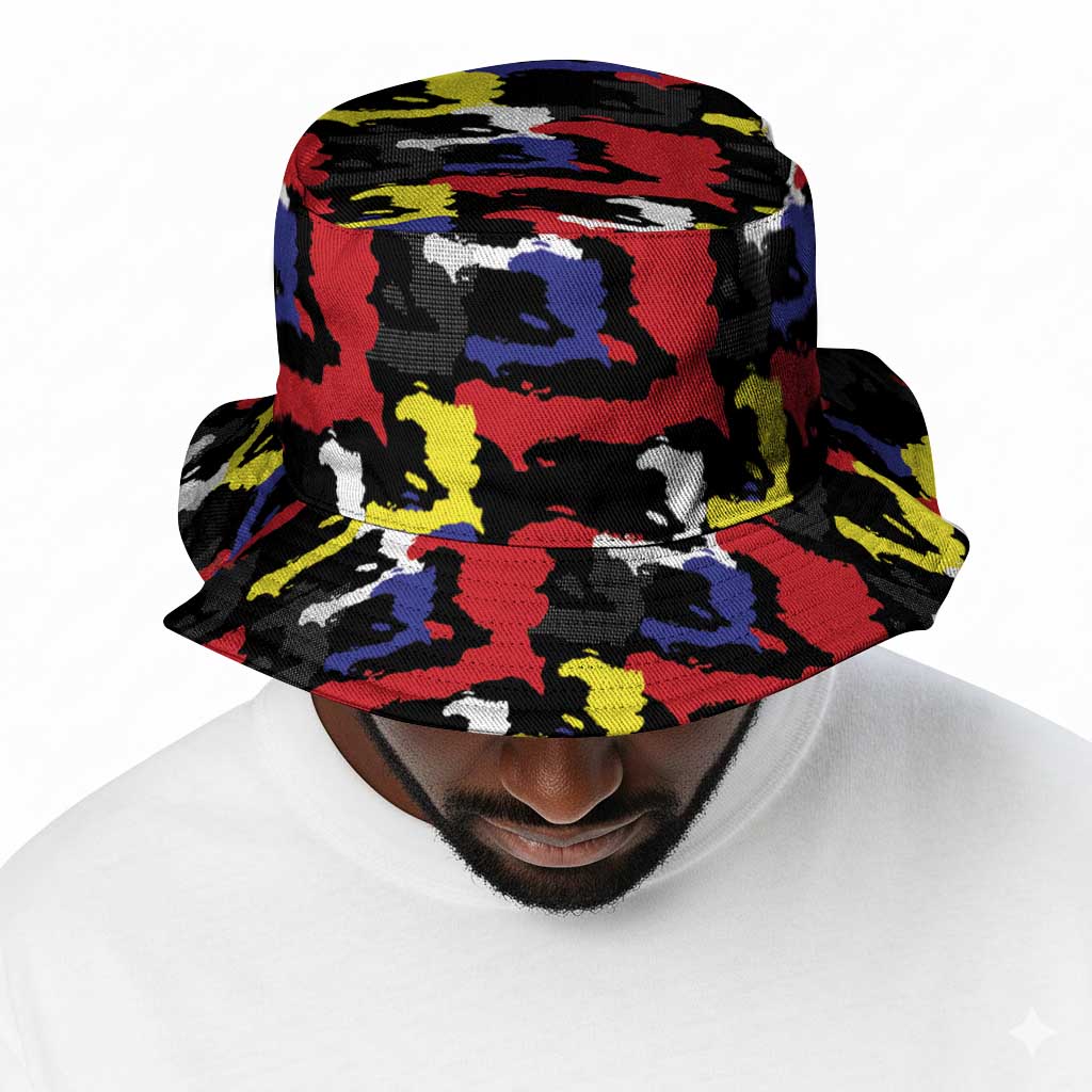 Haiti Map Camouflage Colorful Bucket Hat - African Pride