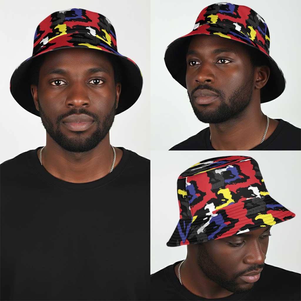 Haiti Map Camouflage Colorful Bucket Hat - African Pride