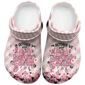 In October We Wear Pink Clogs Shoes Pink Pretty Bow Pastel Gingham - African Pride