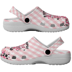 In October We Wear Pink Clogs Shoes Pink Pretty Bow Pastel Gingham - African Pride