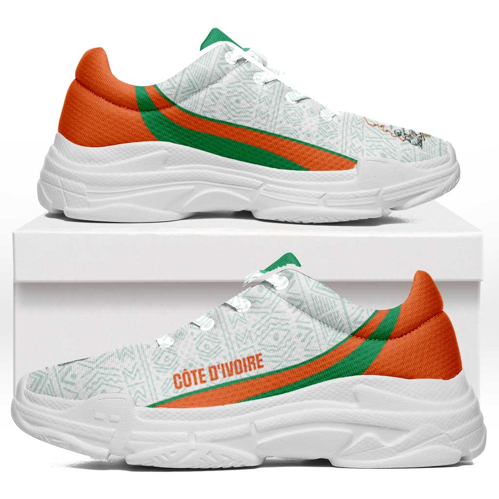 Ivory Coast 2026 Football Chunky Sneakers Les Elephants African Pattern Curve Stylized - African Pride