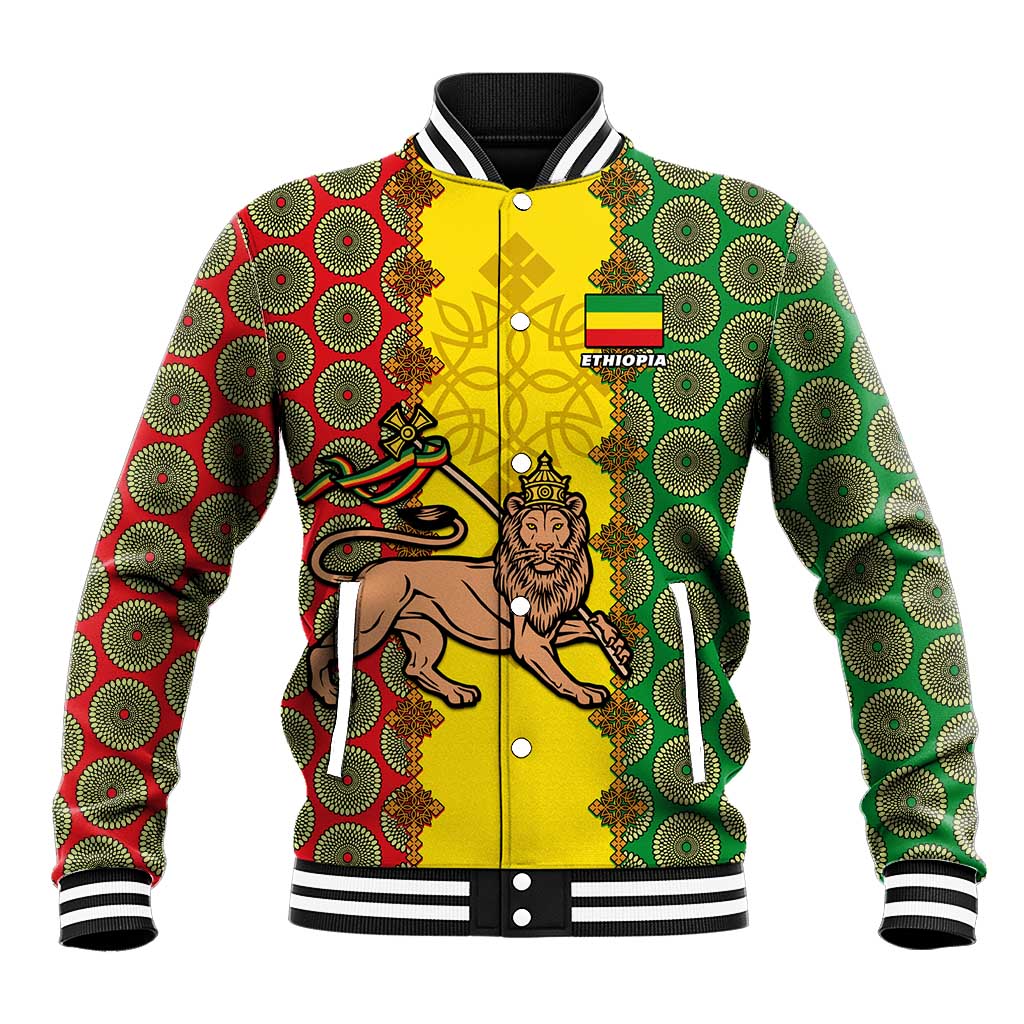 Personalized Ethiopia Baseball Jacket with Lion of Judah and African Pattern Design LT01