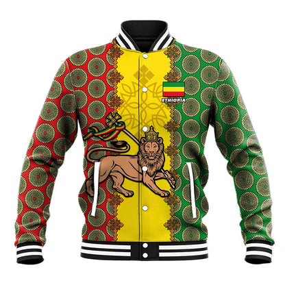 Personalized Ethiopia Baseball Jacket with Lion of Judah and African Pattern Design LT01