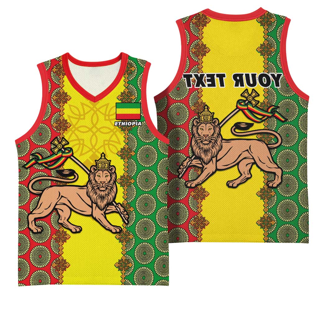 Personalized Ethiopia Basketball Jersey with Lion of Judah and African Pattern Design - African Pride
