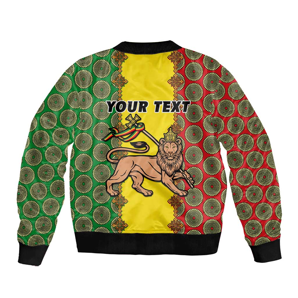 Personalized Ethiopia Bomber Jacket with Lion of Judah and African Pattern Design