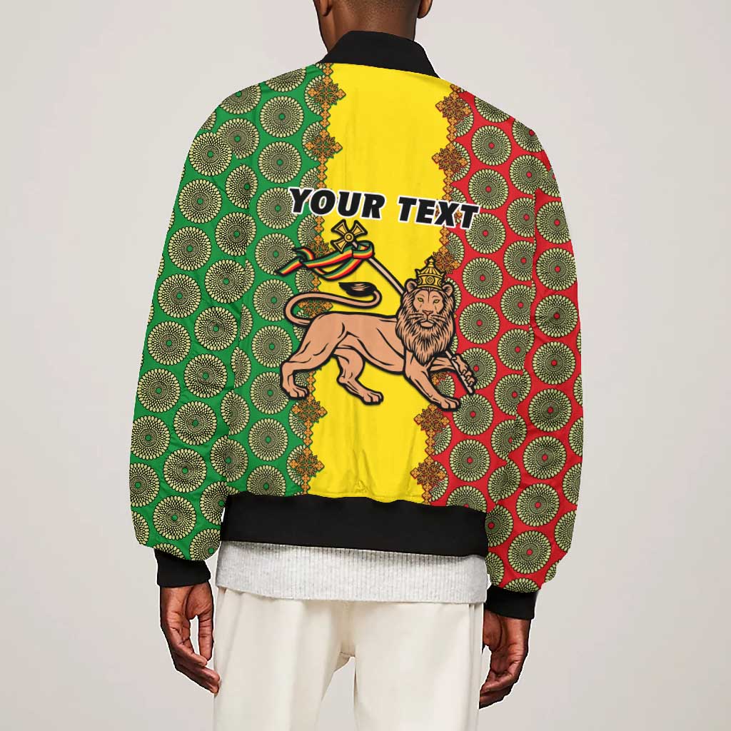 Personalized Ethiopia Bomber Jacket with Lion of Judah and African Pattern Design