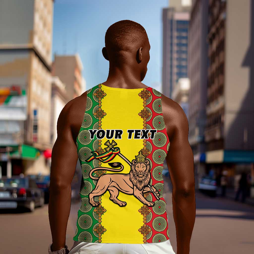 Personalized Ethiopia Men Tank Top with Lion of Judah and African Pattern Design