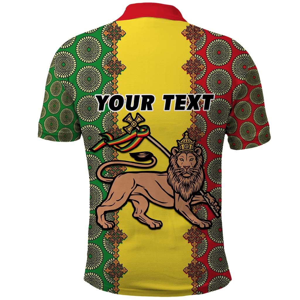 Personalized Ethiopia Polo Shirt with Lion of Judah and African Pattern Design