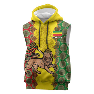 Personalized Ethiopia Sleeveless Hoodie with Lion of Judah and African Pattern Design - African Pride