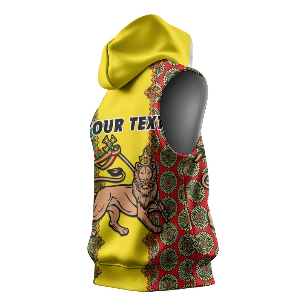 Personalized Ethiopia Sleeveless Hoodie with Lion of Judah and African Pattern Design - African Pride