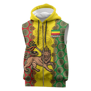 Personalized Ethiopia Sleeveless Zip Hoodie with Lion of Judah and African Pattern Design - African Pride