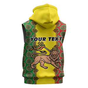 Personalized Ethiopia Sleeveless Zip Hoodie with Lion of Judah and African Pattern Design - African Pride