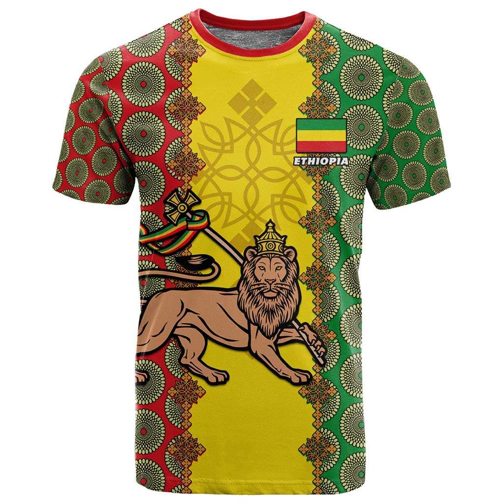 Personalized Ethiopia T shirt with Lion of Judah and African Pattern Design