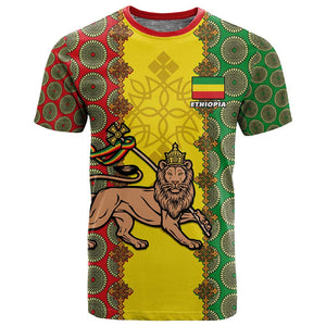 Personalized Ethiopia T shirt with Lion of Judah and African Pattern Design