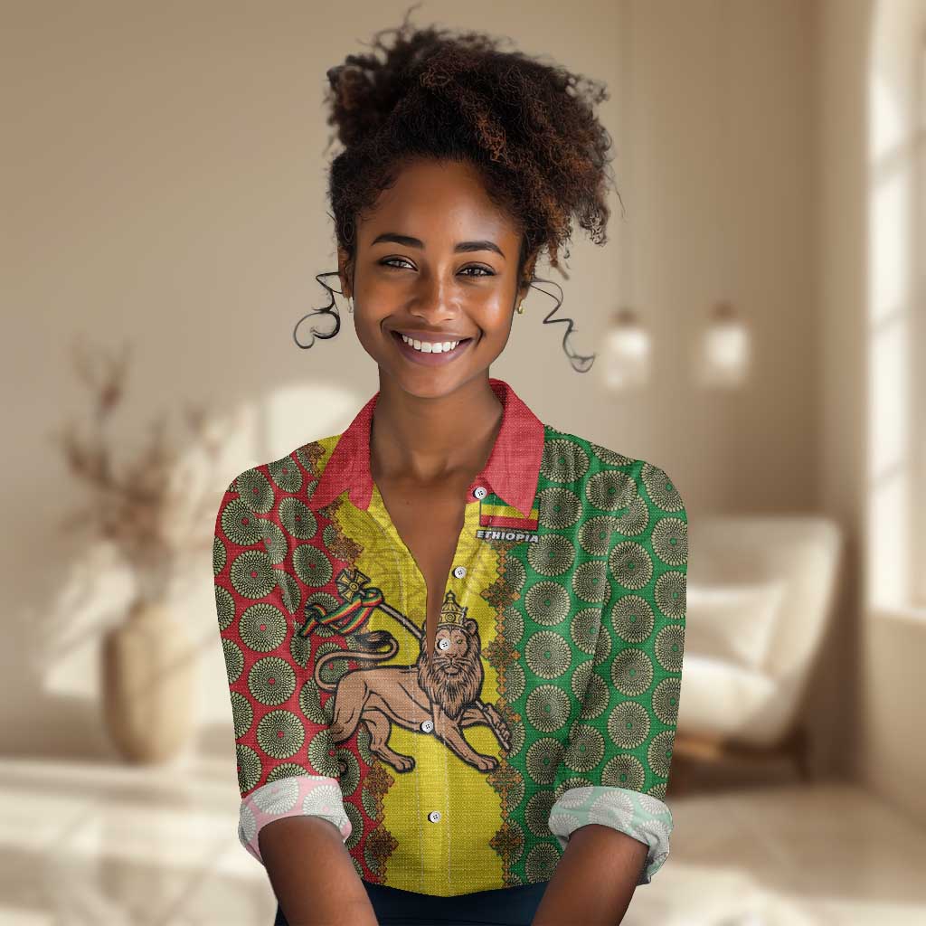 Personalized Ethiopia Women Casual Shirt with Lion of Judah and African Pattern Design LT01