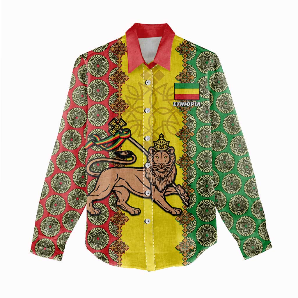 Personalized Ethiopia Women Casual Shirt with Lion of Judah and African Pattern Design LT01