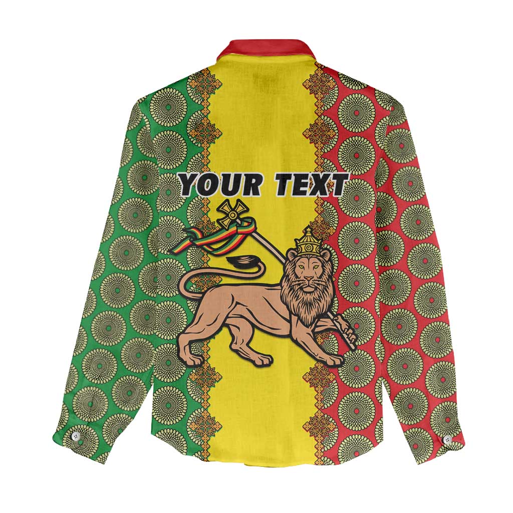 Personalized Ethiopia Women Casual Shirt with Lion of Judah and African Pattern Design LT01
