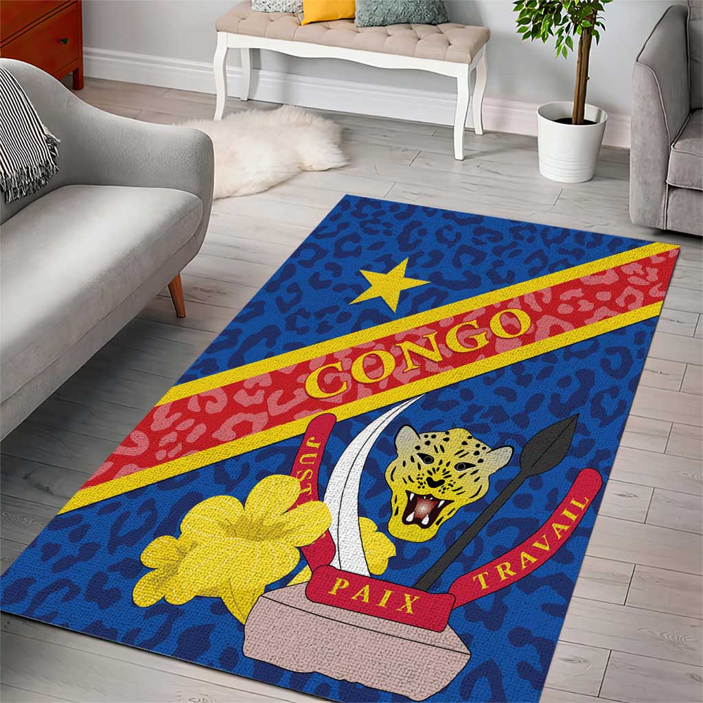 Congo DR Area Rug Coat Of Arms Leopard Pattern