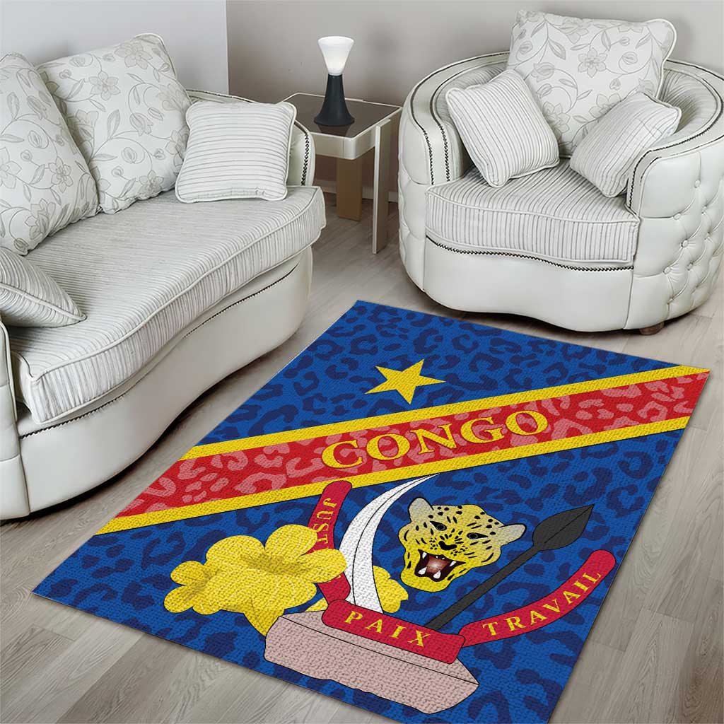 Congo DR Area Rug Coat Of Arms Leopard Pattern