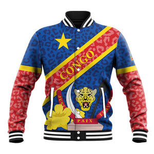 Congo DR Baseball Jacket Coat Of Arms Leopard Pattern LT01